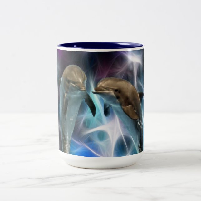 Tasse 2 Couleurs Dauphins et cristaux fractaux (Centre)