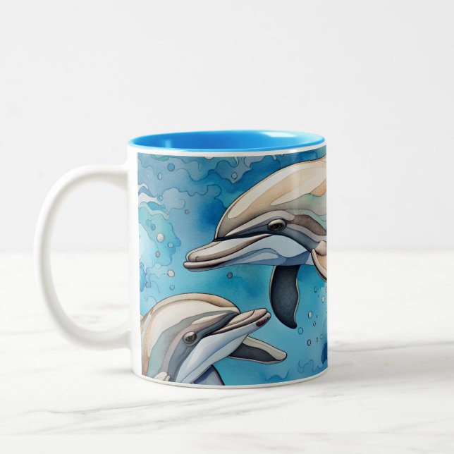 Tasse 2 Couleurs Dauphins nageant dans la mer  (Gauche)