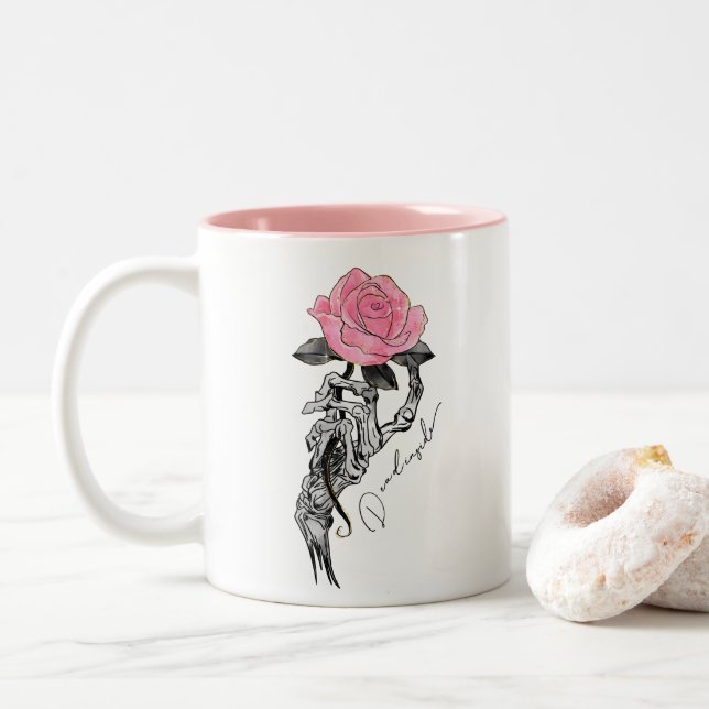Tasse 2 Couleurs Décès dans le Rose de squelette (Avec donut)