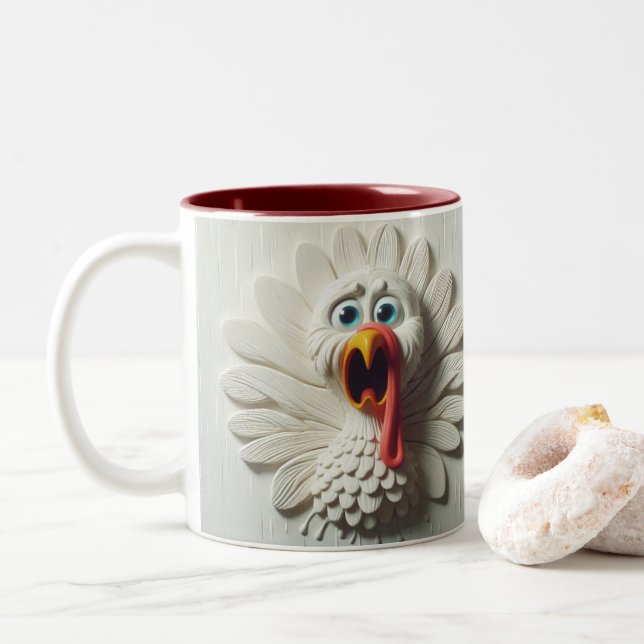 Tasse 2 Couleurs Déchiré en 3D Turquie Animaux amusants (Avec donut)