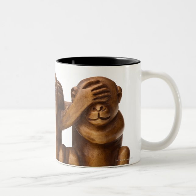 Tasse 2 Couleurs Découpage de trois singes en bois (Droit)