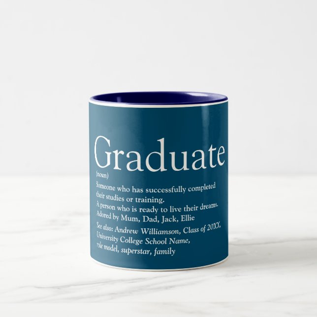 Tasse 2 Couleurs Définition de diplômé Moderne Amusant Bleu (Centre)