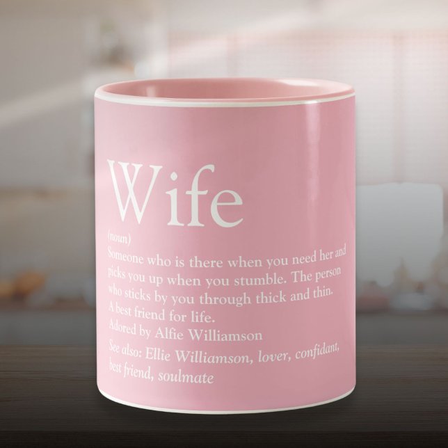 Tasse 2 Couleurs Définition de femme féminine rose moderne typograp (Girly Pink Modern Typographic Fun Wife Definition Two-Tone Coffee Mug)
