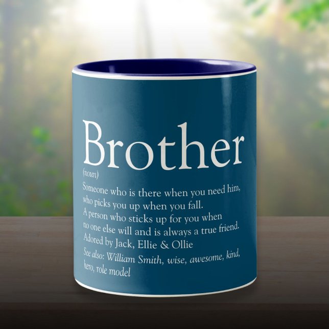 Tasse 2 Couleurs Définition de frère cool et drôle en bleu (Cool Fun Brother Definition Saying Blue Two-Tone Coffee Mug)