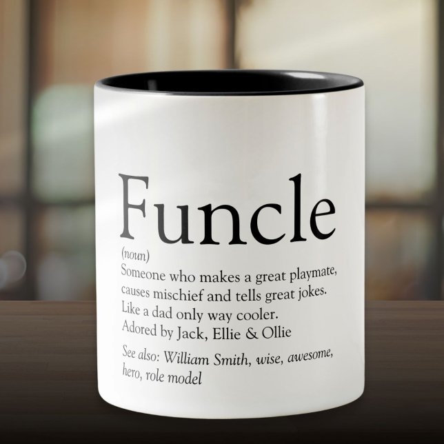 Tasse 2 Couleurs Définition de la phrase Funny Uncle Funcle (Funny Uncle Funcle Definition Saying Two-Tone Coffee Mug)
