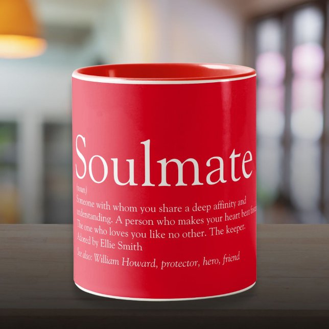 Tasse 2 Couleurs Définition de l'âme personnalisée Rouge romantique (Personalized Soulmate Definition Romantic Red Two-Tone Coffee Mug)