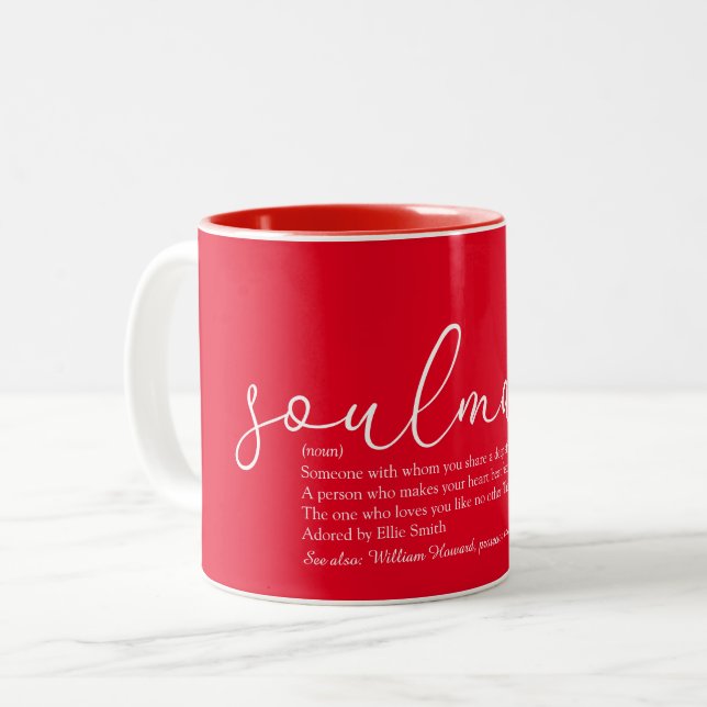 Tasse 2 Couleurs Définition de l'âme sœur par Script Love Heart (Devant gauche)