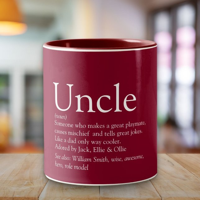 Tasse 2 Couleurs Définition de l'oncle fun moderne Bourgogne  (Modern Burgundy Fun Cool Uncle Definition Two-Tone Coffee Mug)
