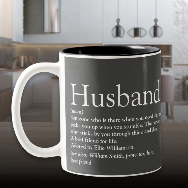Tasse 2 Couleurs Définition de mari typographique gris moderne amus (Modern Gray Typographic Fun Husband Definition Two-Tone Coffee Mug)