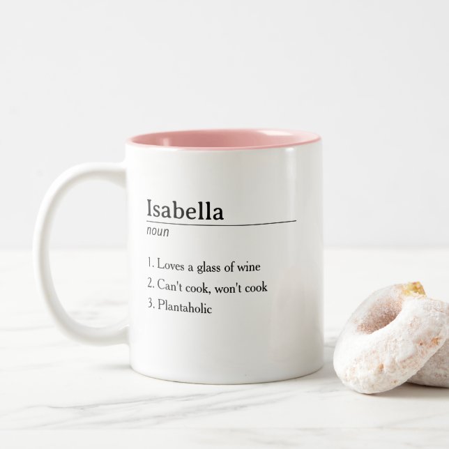 Tasse 2 Couleurs Définition de nom personnalisée drôle et mignonne  (Avec donut)