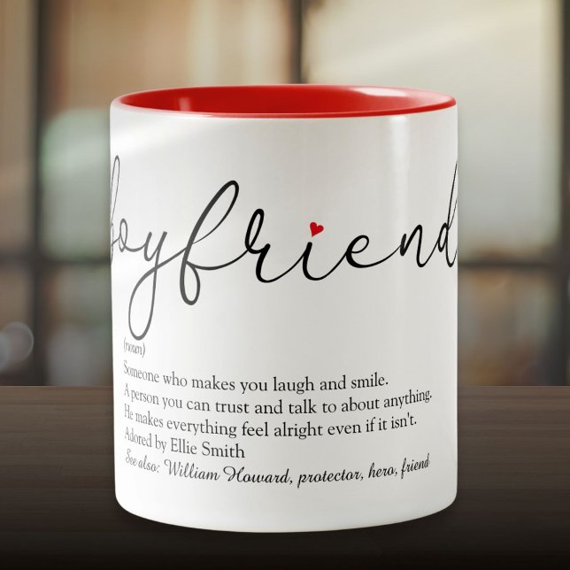Tasse 2 Couleurs Définition de petit ami en écriture moderne Cœur d (Modern Script Boyfriend Definition Love Heart Two-Tone Coffee Mug)