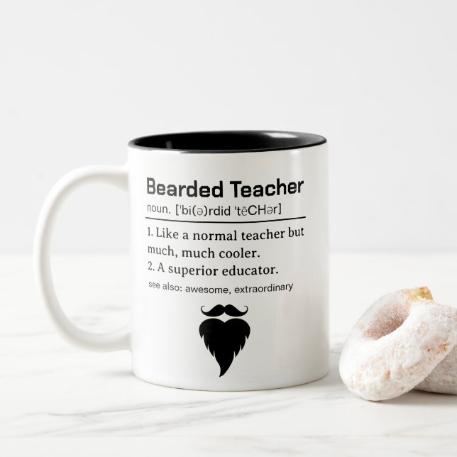 Tasse 2 Couleurs Définition d'enseignant barbu drôle (Avec donut)