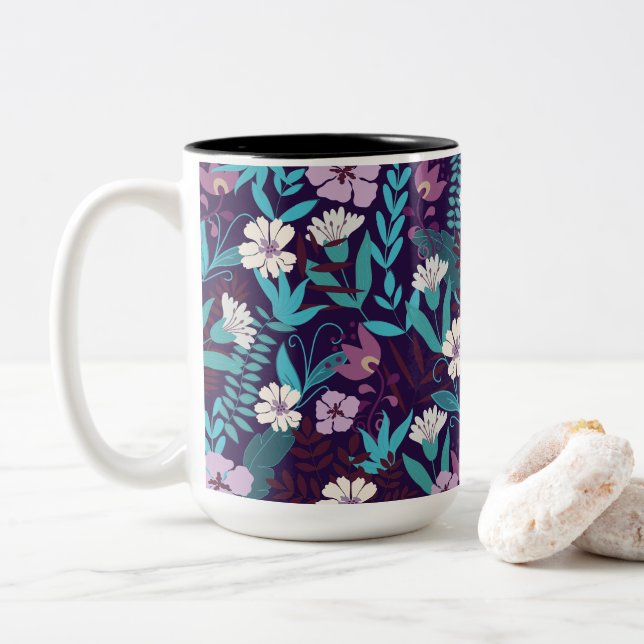 Tasse 2 Couleurs Deluxe Turquoise & Fleur Bourgogne (Avec donut)