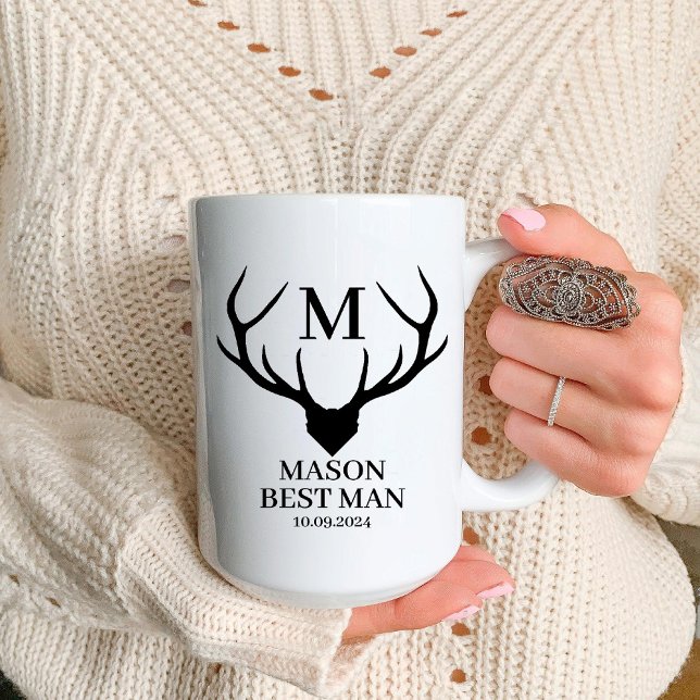 Tasse 2 Couleurs Demande de témoin de mariage rustique avec monogra (Rustic Monogram Deer Best Man Groomsman Proposal Two-Tone Coffee Mug)