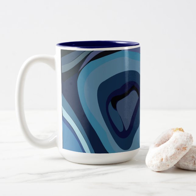 Tasse 2 Couleurs Demi-Cercles Bleus Géométrique Abstrait (Avec donut)