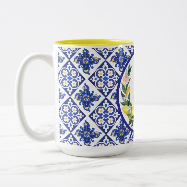 Tasse 2 Couleurs Demoiselle d'honneur Citrons Carreaux Bleus Italie (Gauche)