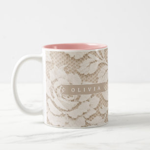 Tasse 2 Couleurs Dentelle d'ivoire personnalisée Élégante Mariée Vi