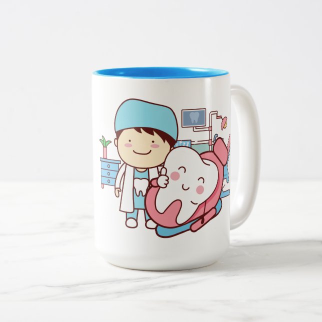 Tasse 2 Couleurs dentiste Animé avec dent   (Devant droit)