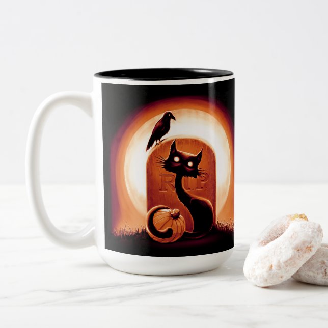 Tasse 2 Couleurs Derpy Halloween Chat par Tombstone (Avec donut)