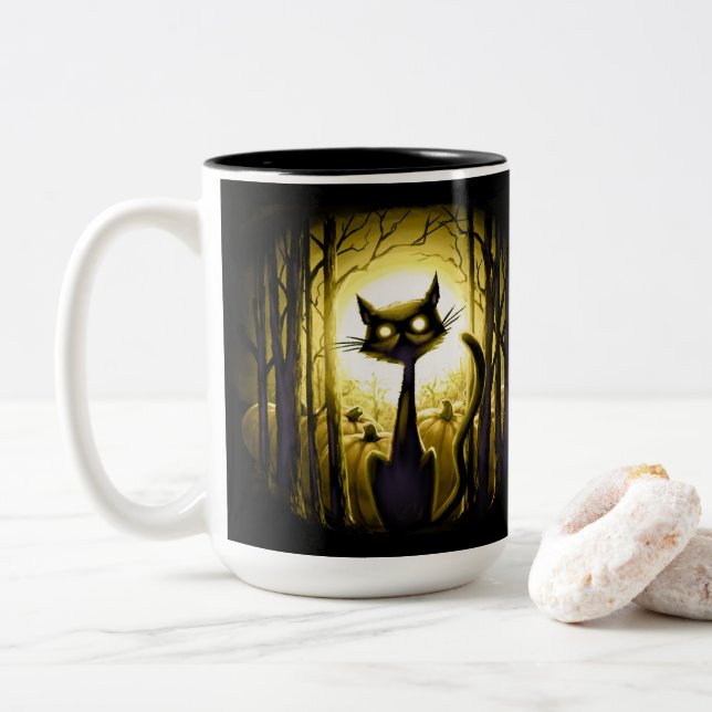 Tasse 2 Couleurs Derpy Little Halloween Chat dans un Patch Citrouil (Avec donut)