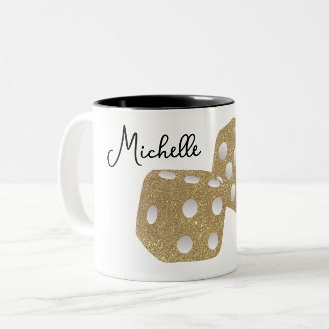 Tasse 2 Couleurs Dés à paillettes dorés Nom personnalisé (Devant gauche)