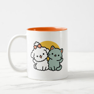 Tasse 2 Couleurs Des amis vrais pour toujours   Cute Cat & Chien Du