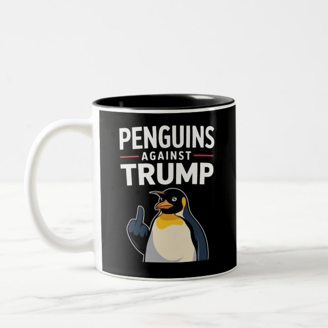 Tasse 2 Couleurs Des palmes de pingouin contre Trump (Gauche)