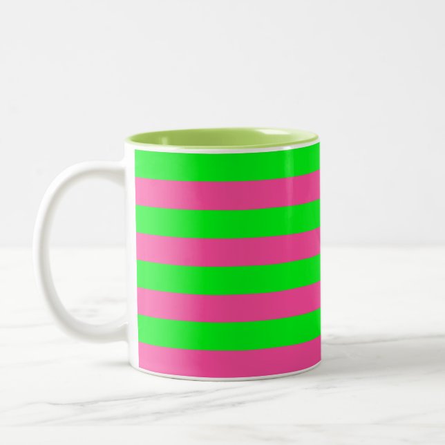 Tasse 2 Couleurs Design de bandes rose et verte (Gauche)
