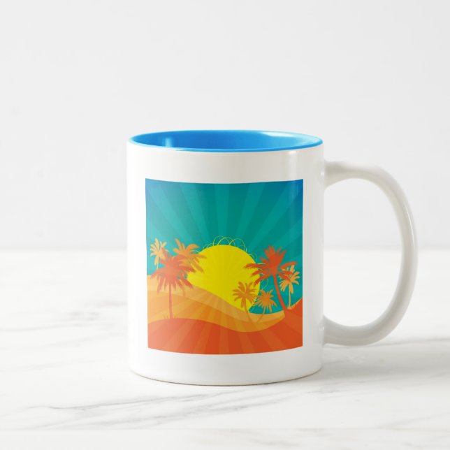 Tasse 2 Couleurs Design de surf tropical rétro de Sunset Beach (Droit)