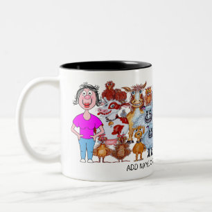 Tasse 2 Couleurs Dessin animé de femme et d'animaux