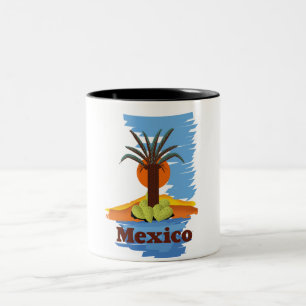 Tasse 2 Couleurs Dessin animé de palmier mexicain vintage
