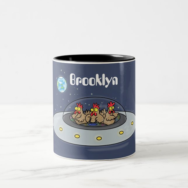 Tasse 2 Couleurs Dessin animé de poulets drôles dans l'espace (Centre)