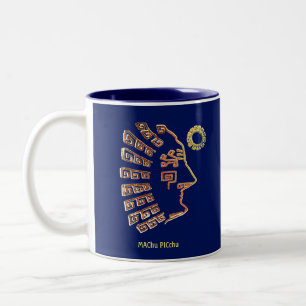 Tasse 2 Couleurs Dessin artistique stylisé de Machu Picchu sur fond