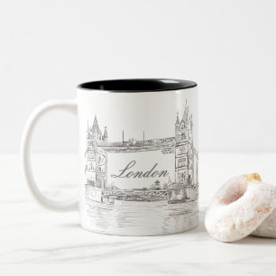 Tasse 2 Couleurs Dessin d'architecture de London Bridge Grey Ink