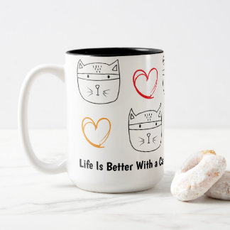 Tasse 2 Couleurs Dessin de chat bandit drôle – Art de chat minimali