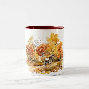 Tasse 2 Couleurs Dessin de chien à l'aquarelle en automne - Pointer