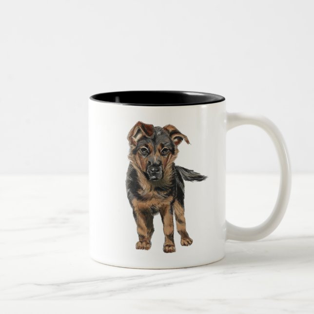 Tasse 2 Couleurs Dessin de chiot de berger allemand (Droit)