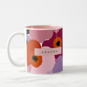 Tasse 2 Couleurs Dessin de fleurs rouge et rose funky personnalisé