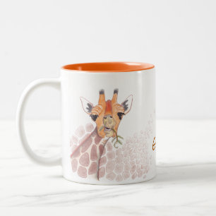 Tasse 2 Couleurs Dessin de girafe avec légende : La girafe une sou