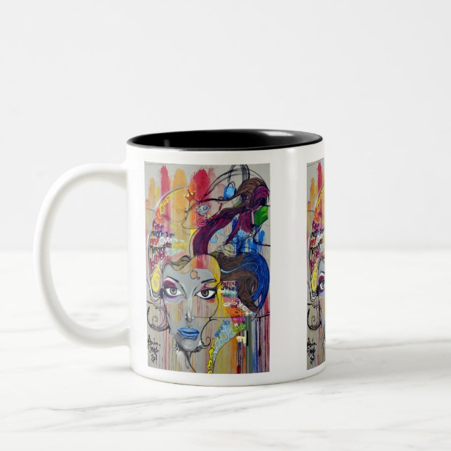 Tasse 2 Couleurs Dessin de graffiti américain Peinture Écriture (Gauche)