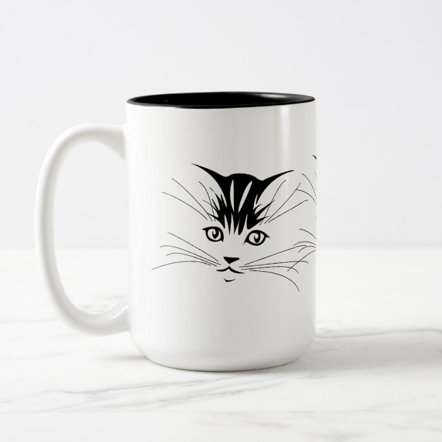Tasse 2 Couleurs Dessin face de chat (Gauche)