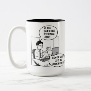Tasse 2 Couleurs Dessin humoristique d'un chat au bureau, humour d'