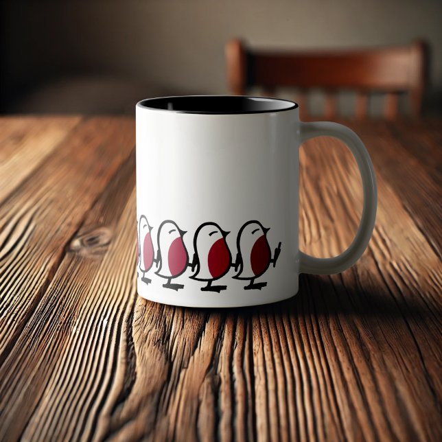 Tasse 2 Couleurs Dessin simple de merles en marche mignons (Créateur téléchargé)