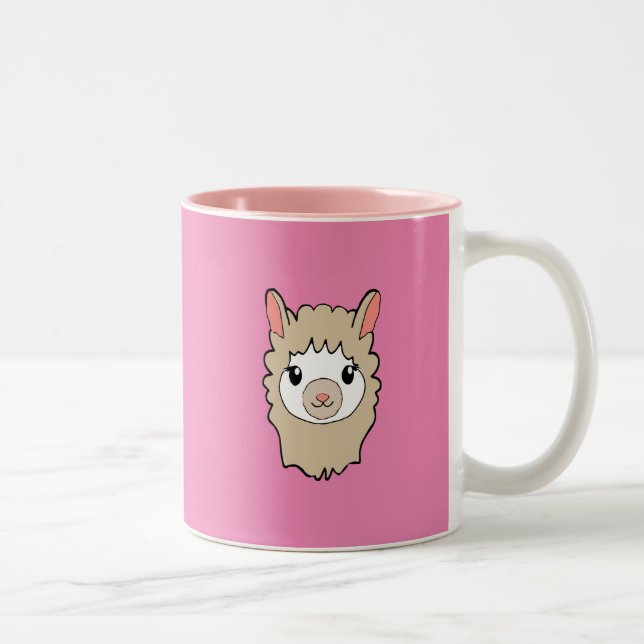 Tasse 2 Couleurs Dessin Visage Llama Rose (Droit)
