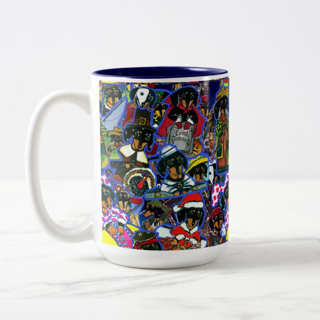 Tasse 2 Couleurs Dessins animés de teckel (Gauche)