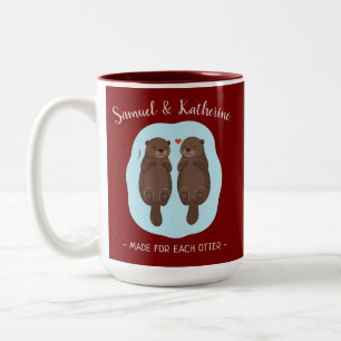 Tasse 2 Couleurs Deux adorables loutres mignonnes personnalisées po