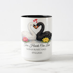 Tasse 2 Couleurs Deux cœurs un amour Cygne Mariage Anniversaire