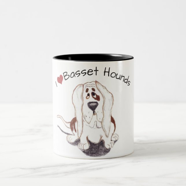 Tasse 2 Couleurs deux tonalités J'adore basset hounds classique mue (Centre)