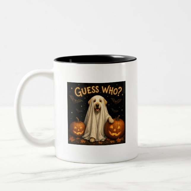 Tasse 2 Couleurs Devinez qui? Design de chien labrador fantôme Hall (Gauche)
