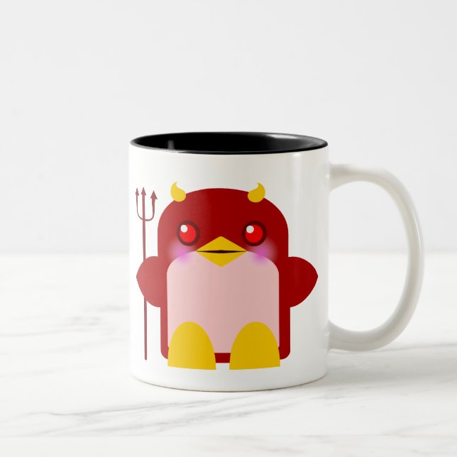 Tasse 2 Couleurs Diable de pingouin mignon Halloween (Droit)